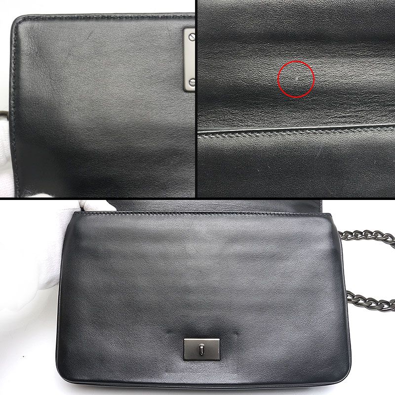 Prada Chain Shoulder Bag 1bd009 Black With Metal Punching