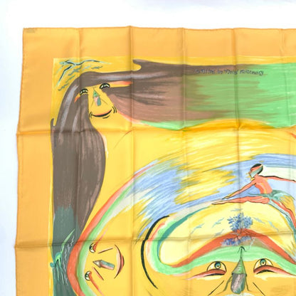 Hermes Carre 90 Smiles In Third Millenary Yellow X Multicolor Scarf 100% Silk