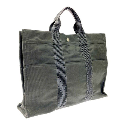Hermes 100951m Canvas Her Line Tote MM Gray 391186 Tote Bag