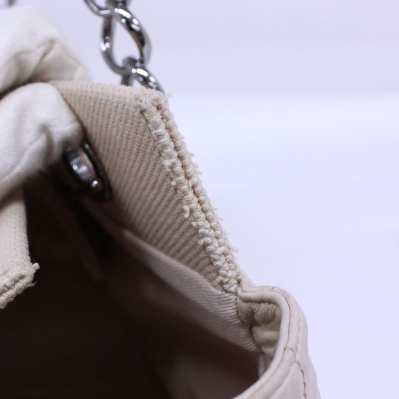 Chanel Chocobar Chain Bag Canvas And Lambskin Beige Handbag Silver