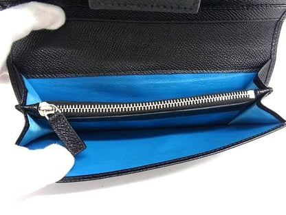 Bvlgari Leather Trifold Long Wallet Billfold Coin Purse Card Holder Black