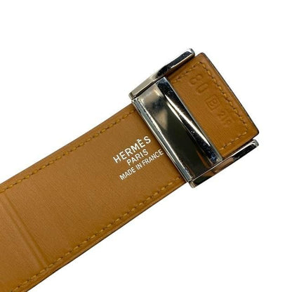 Hermes Serie Belt Leather Blue Jean Brown Silver Hardware [size 80] □B