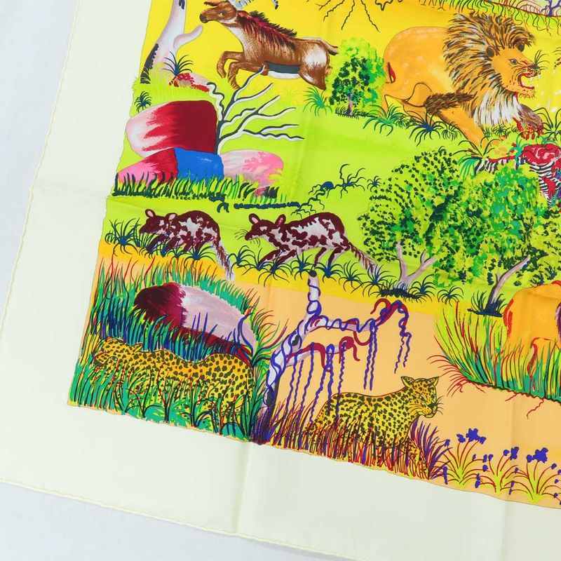 Hermes Carre 90 NUBA Mountain Scarf Silk White Multicolor Animal