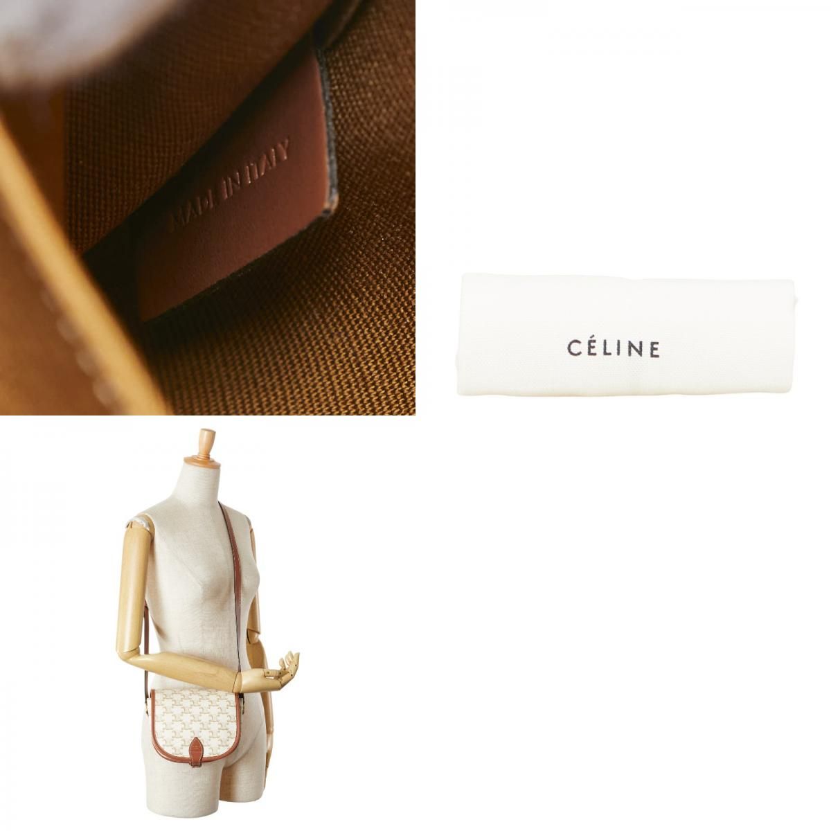 Celine Triomphe Crossbody Shoulder Bag White Brown PVC Leather Women's Celine