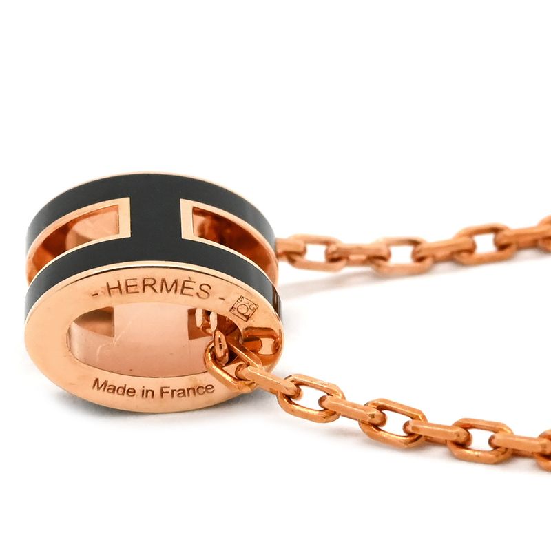 Hermes Necklace Pop Ash Mini Pendant GP Lacquer Black and Rose Gold Pink Gold H