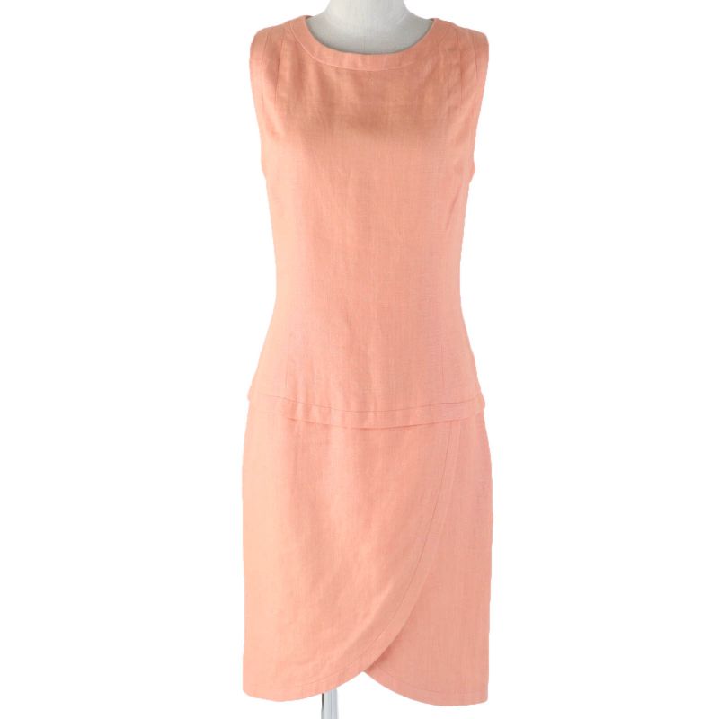 CHANEL Vintage 100% Linen Jacket And Dress Setup Ensemble Orange 36 Made In