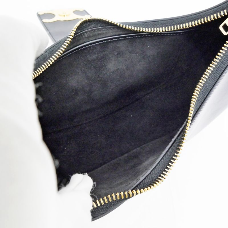Celine Ava Medium Triomphe Shoulder Bag Black Gold Hardware Shoulder