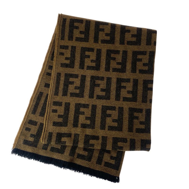 Fendi Zucca Brown Wool Scarf Women 505326