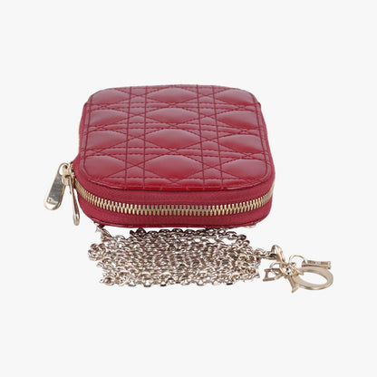 Christian Diorchristian Dior Lady Dior Cannage Phone Holder Red Patent 56-ma-026