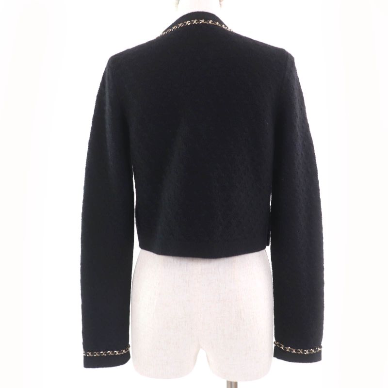 CHANEL P7524k10893 100% Cashmere Coco Mark Button Chain Design Knit Jacket
