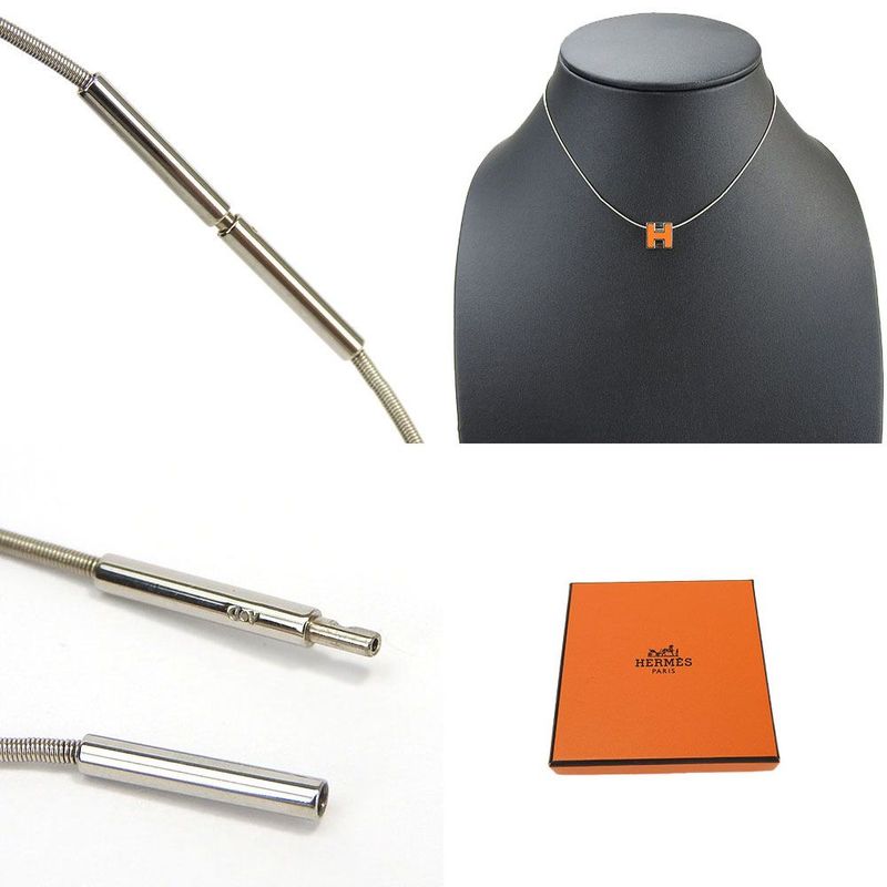 Hermes Necklace Caged Ash H Cube Orange Silver Plated Pendant Accessory Small
