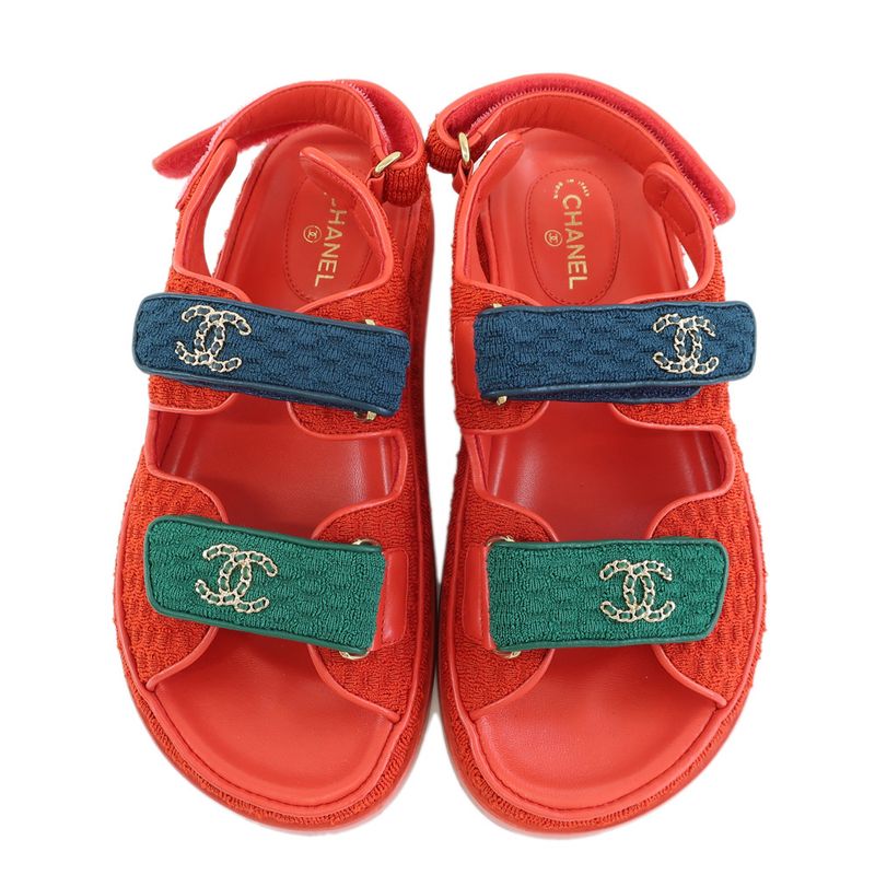 Chanel Sports Sandals Red Multicolor - G35927 36 Notation Leather CC