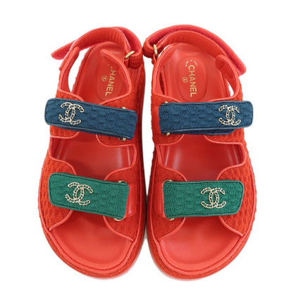 Chanel Sports Sandals Red Multicolor - G35927 36 Notation Leather CC