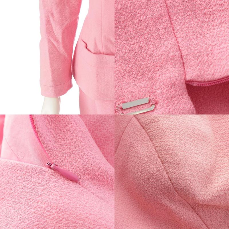 Chanel Vintage Wool Vintage Collarless Jacket Skirt Setup Suit Pink
