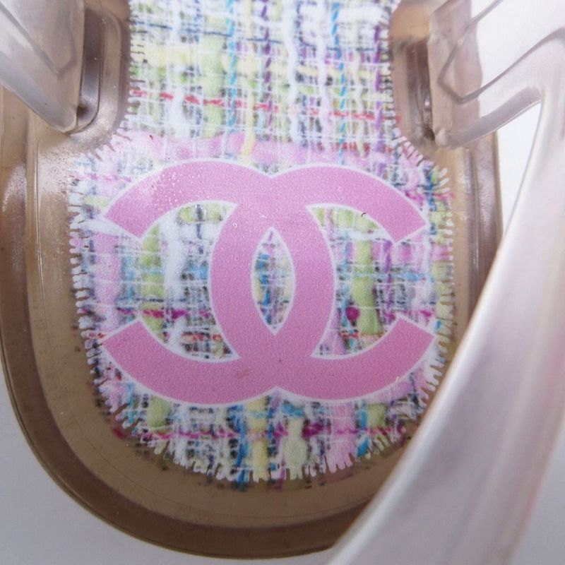 Chanel Camellia Coco Mark Thong Sandals Flip Flops Flat Tweed Pattern 38 24cm
