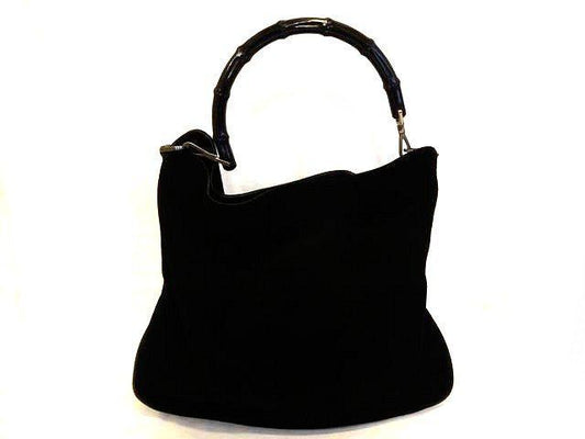 Gucci One Shoulder Bag - 0011577 Bamboo Handbag Ladies Suede Leather Black Bag