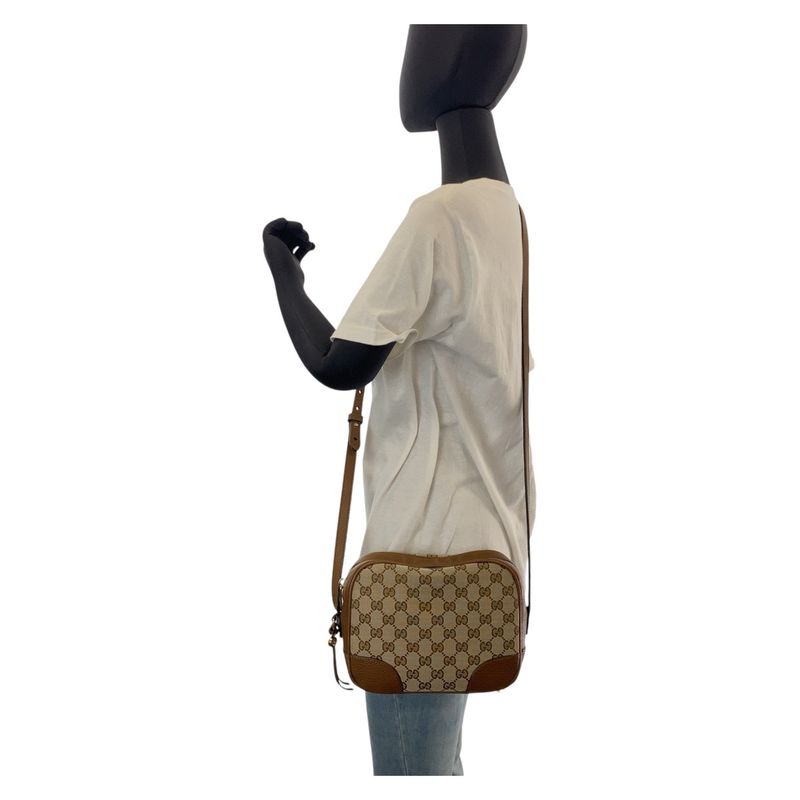Gucci Brown Gold Hardware GG Canvas/leather 449413 Crossbody Shoulder Bag