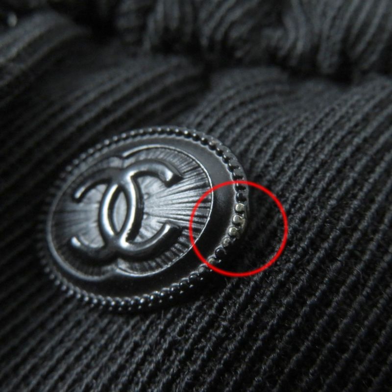 CHANEL P46707v34279 100% Wool Coco Mark Button Pleated Skirt Black 34 Made In