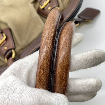 Prada Logo Jacquard Tote Handbag Leather Brown Beige Women Men Vintage Fashion