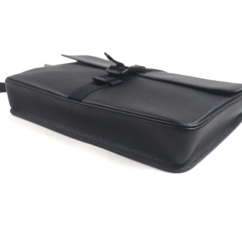 Gucci 816755 Web Stripe Leather Flap Business Case Clutch Bag Black Storage