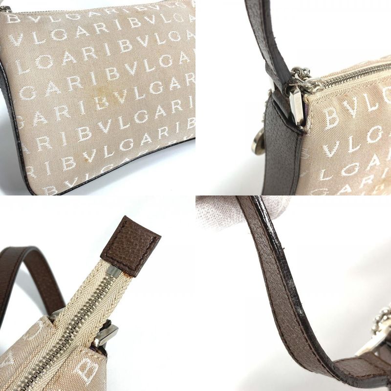 Bvlgari Shoulder Bag Logomania Logo Leather / Canvas Beige