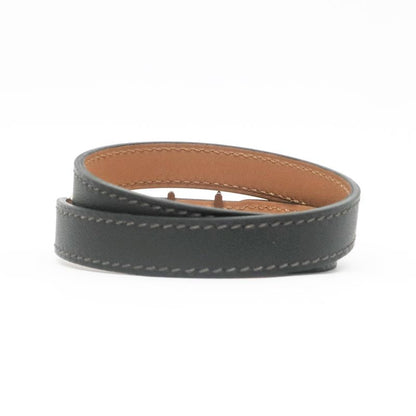 Hermes Leather Bracelet Trench Black Silver-hardware U Engraved Size T5