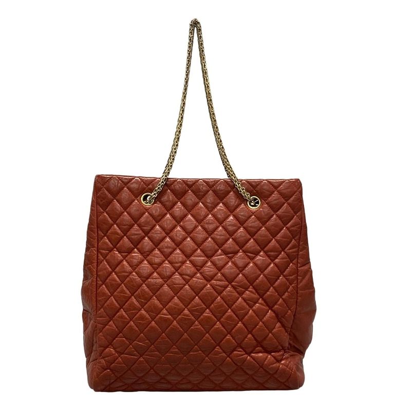 Chanel Matelasse Red Mademoiselle Chain Vintage Gold Hardware Leather Tote Bag