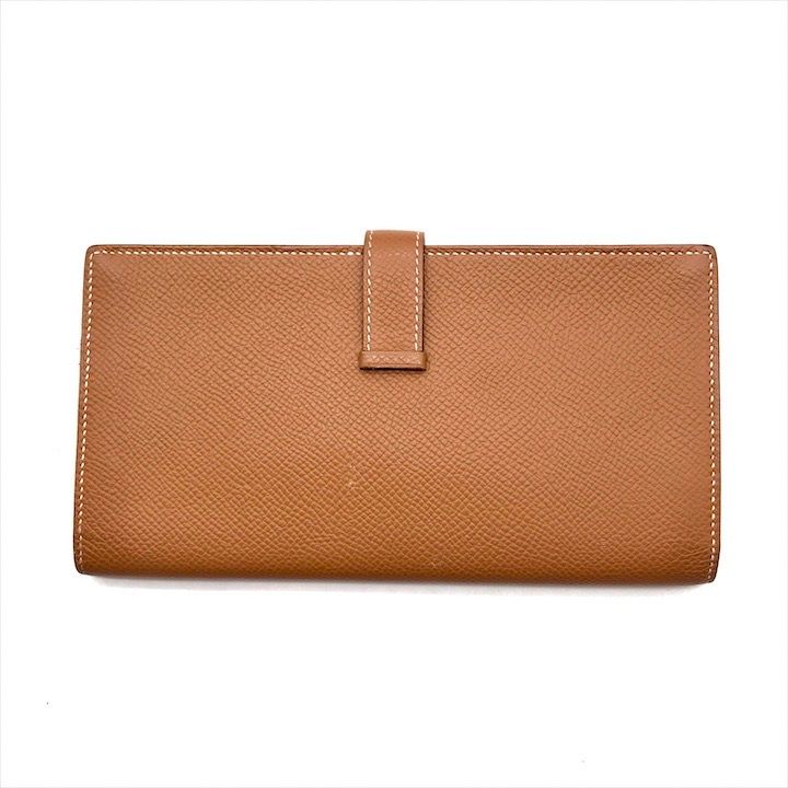 Hermes Bearn Souffle Epsom Gold Wallet Brown Leather