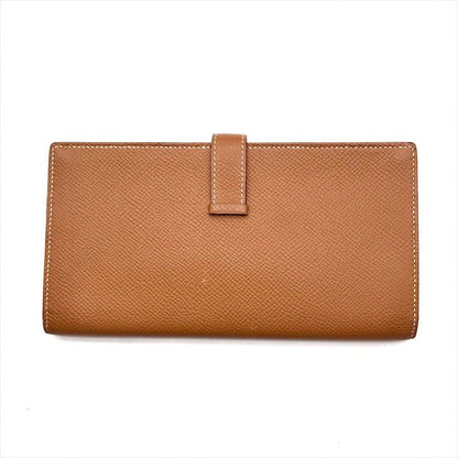 Hermes Bearn Souffle Epsom Gold Wallet Brown Leather