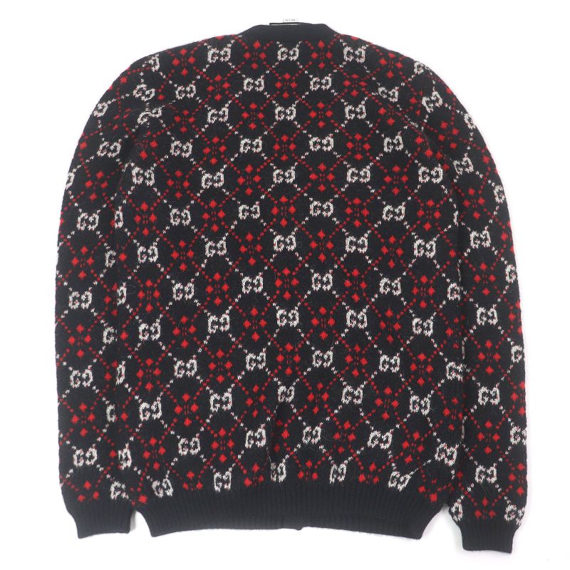 Gucci 543497 Alpaca-blend GG Diamond Argyle Knit Cardigan Sweater Black S Made