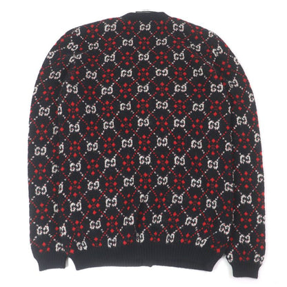 Gucci 543497 Alpaca-blend GG Diamond Argyle Knit Cardigan Sweater Black S Made