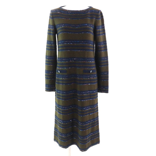 CHANEL P62936 Cashmere Coco Mark Button Coco Button Sequins Striped Long Sleeve