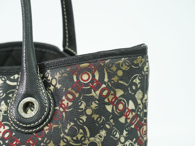 Authentic Chanel Coco Mark Tote Handbag PVC Leather Black Coco Mark Bag