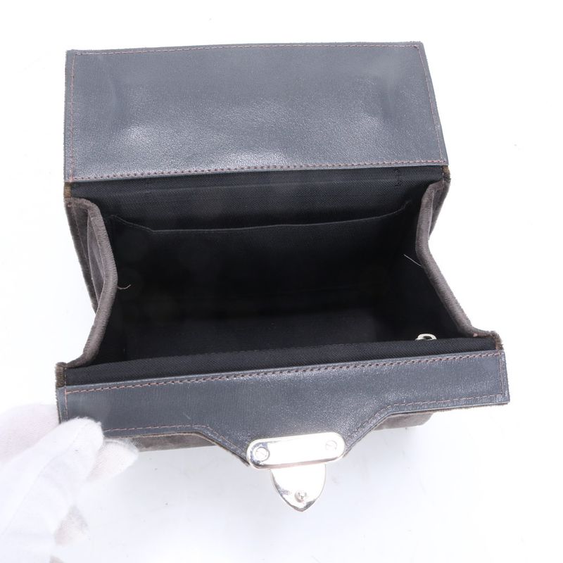 Fendi Leather Vanity Handbag Top Handle Tote Gray Velour Women's MME Ca5-1