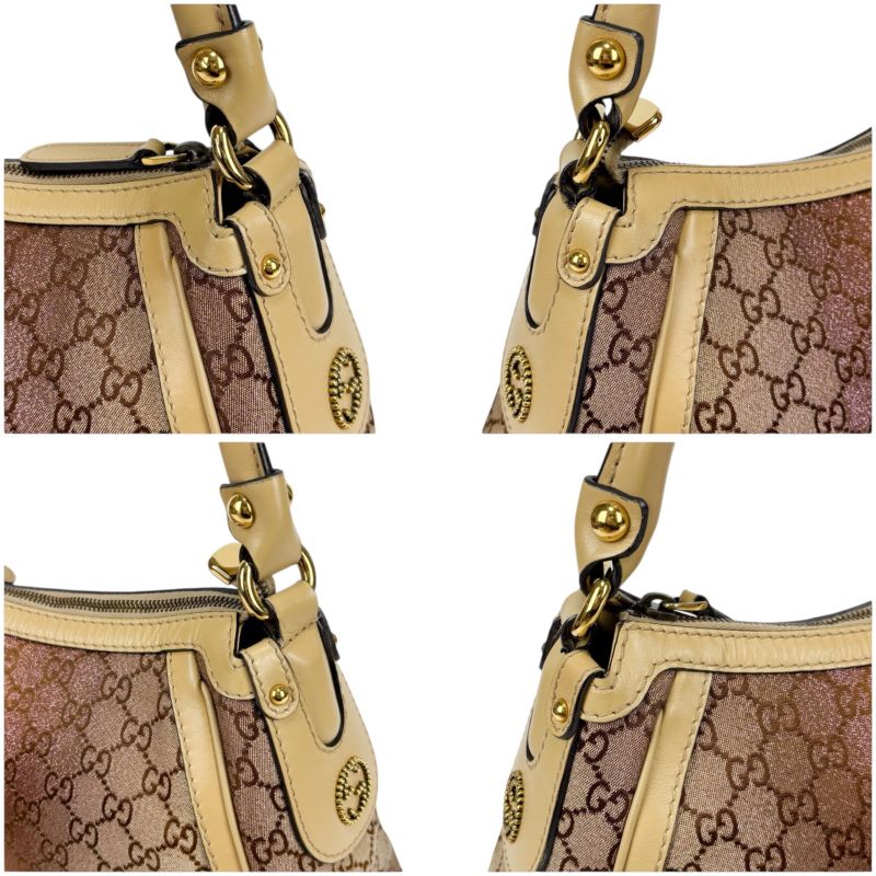 Gucci One Shoulder Bag Handbag Scarlet Interlocking GG Canvas Lame Hobo Soho