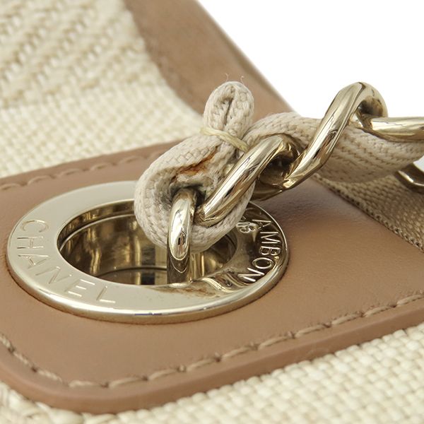 Chanel Deauville Tote MM Fabric Leather Besh Gold Hardware Shoulder Bag Chain