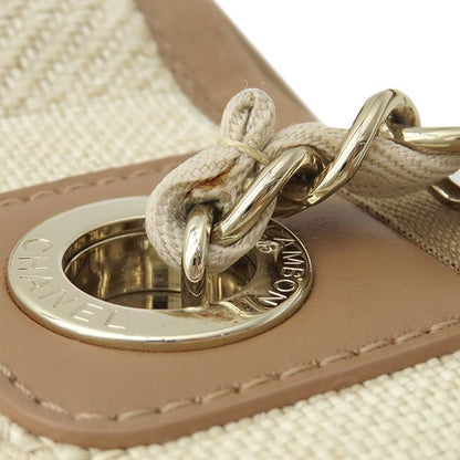 Chanel Deauville Tote MM Fabric Leather Besh Gold Hardware Shoulder Bag Chain