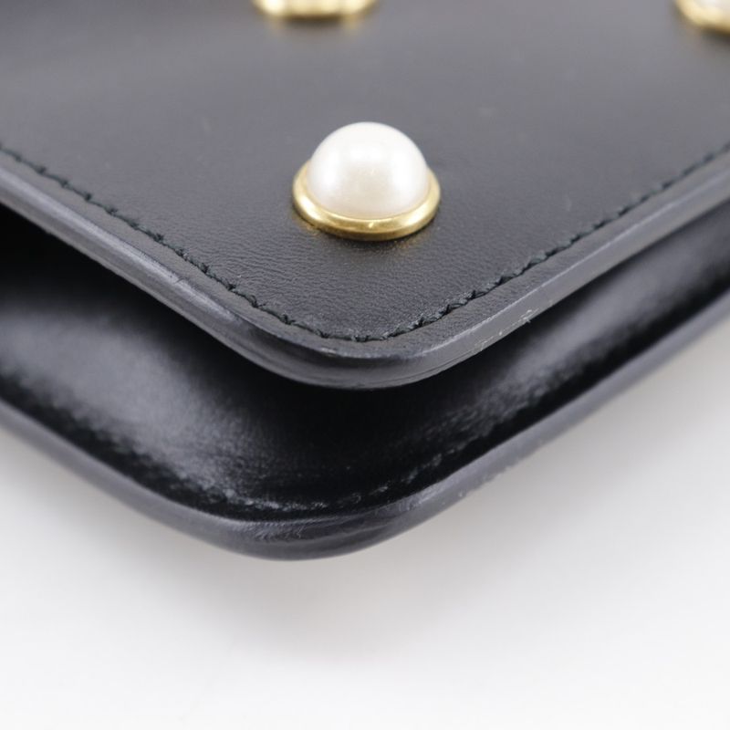 Gucci Broadway Chain Shoulder Pearl & Bee 453778 Calf Black Ladies Shoulder Bag