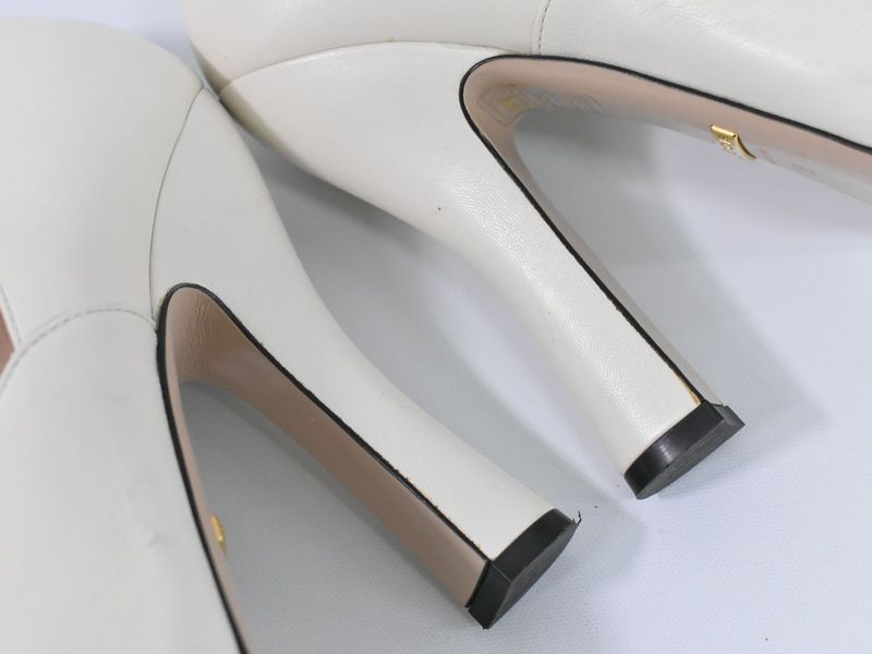Authentic Gucci Interlocking G Faux Pearl Pumps Heels 38 Leather Ivory Women's