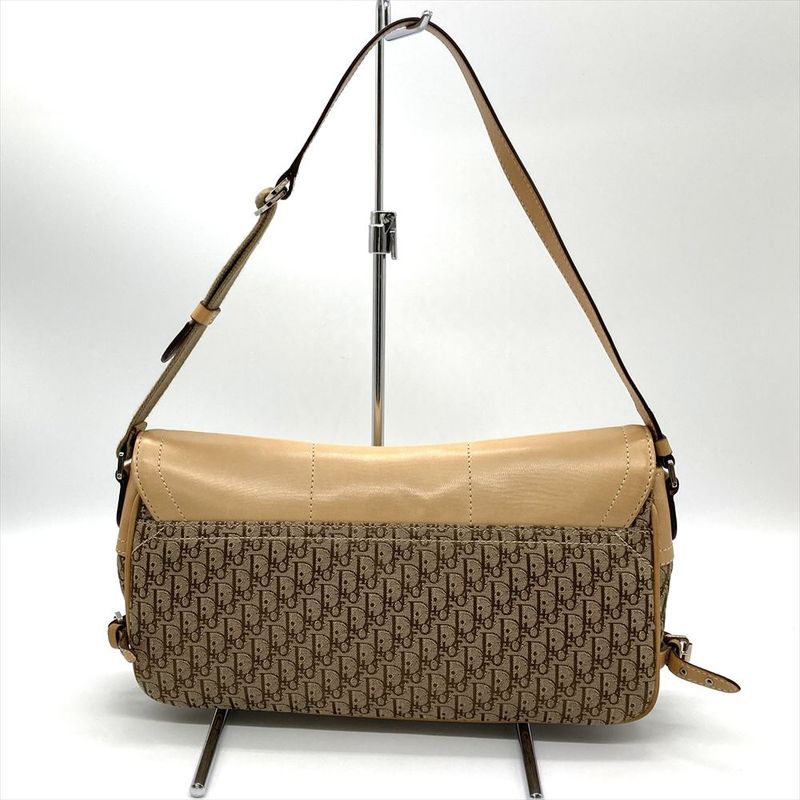 Dior Street Chic Shoulder Bag Leather Beige Silver Hardware Women's