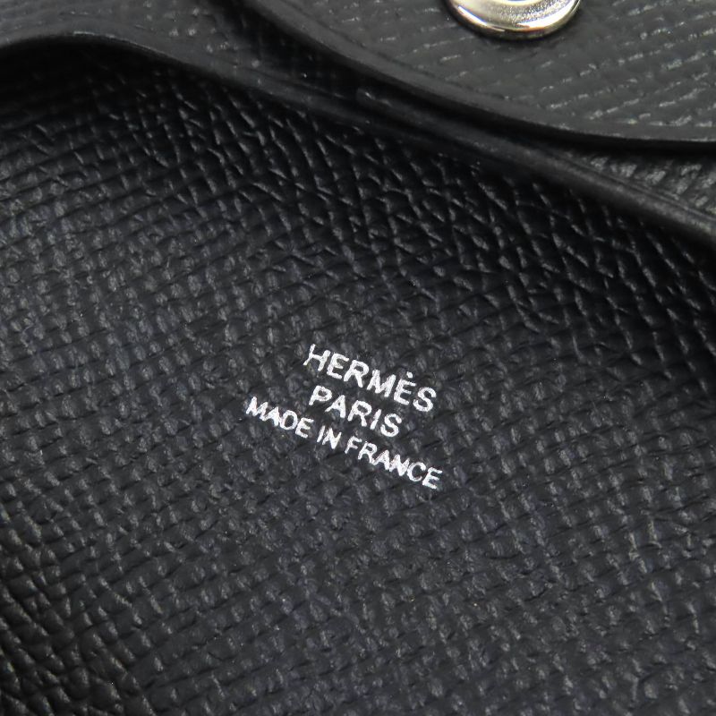 Hermes Bastia Vaux Epson Coin Case Black With W Engraved Box Made In France