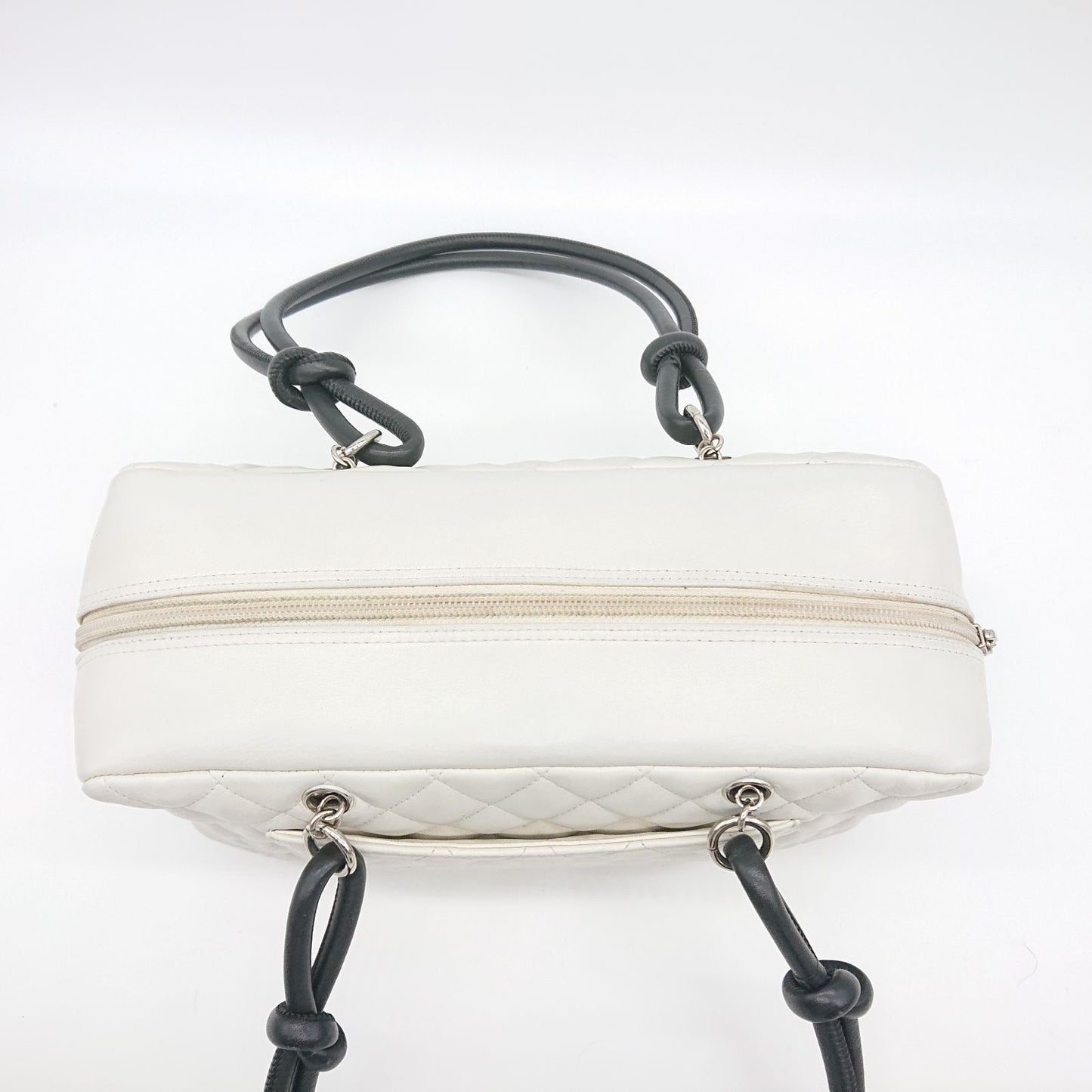 CHANEL Cambon Quilted Ligne Shoulder Bowling Bowler Bag Tote White