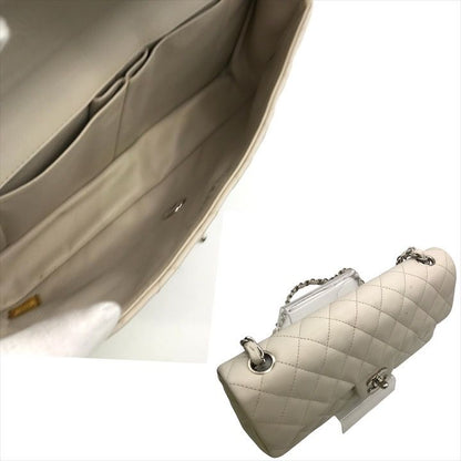 Chanel CC Logo Turnlock Lambskin Chain Shoulder Bag White Purse