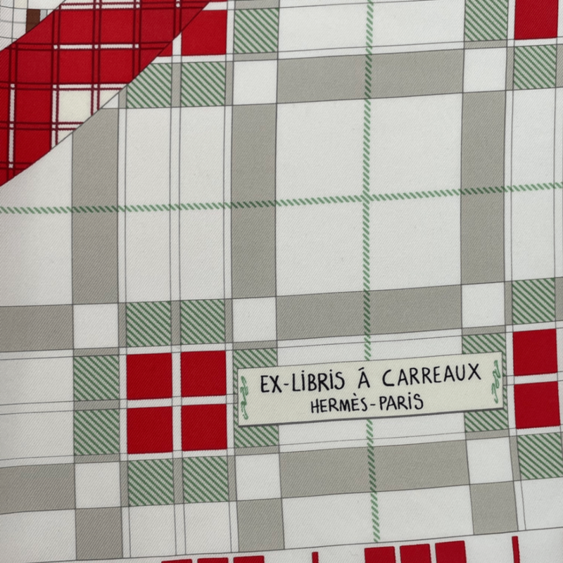 Hermes Carre 90 Silk Scarf EX Libris A Carreaux EX Libris Check Carriage H Logo