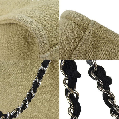 Chanel Tote Bag PM Chain Shoulder Deauville 16th Canvas Beige Black Silver