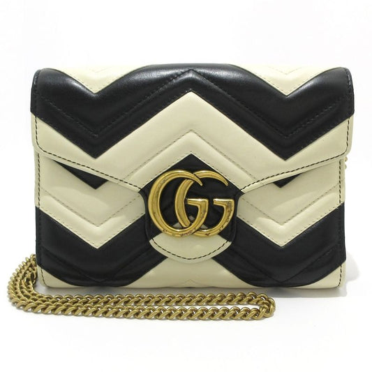 Gucci Wallet GG Marmont 474575 White And Black Chain Wallet Leather