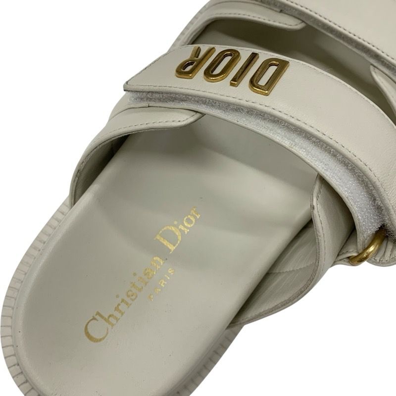 Christian Dioract Sandals Shoes Leather Ivory Gold Logo Velcro Strap