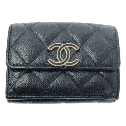 Chanel - Matelasse Coco Mark Caviar Skin Compact Wallet - Black - Women's