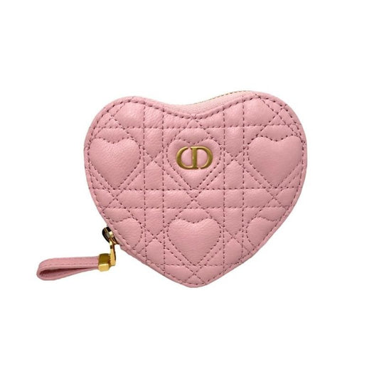 Christian Dior Chain Heart Pouch S5097unid 43-ma-0293 Calfskin Pink Gold