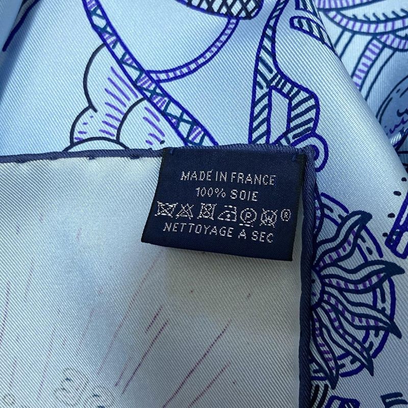 Hermes Scarf Carré 90 Blue Ciel X Ankle X Violet Please Hold The Line / Please